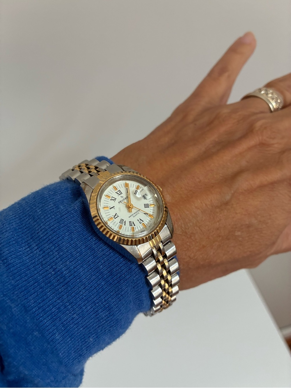 Vintage Peugeot Two-Tone Gold, Silver Stainless Steel Bracelet Watch-New Battery
